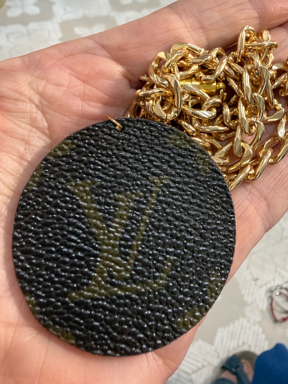 Louis Vuitton upcycled  Gold Medallion Necklace chain and round logo